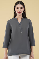 SLATE GREY LINEN SHORT KURTA - SKYTICK